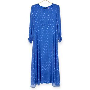 Vilagallo Kara NWT Blue & Metallic Diamond Print Maxi Dress Empire Waist Size 14